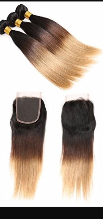 Image of Ombre #1b/4/27 Color Hot Sale Indian Virgin Hair Straight Bundle 