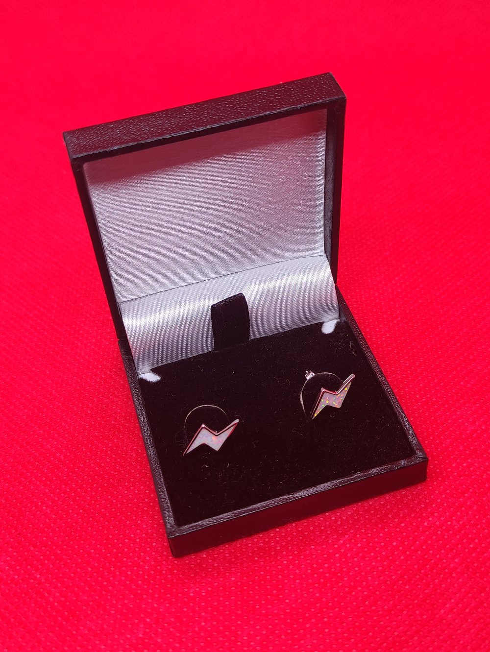 Opal Lightning Bolt Stud Earrings (925 Silver)