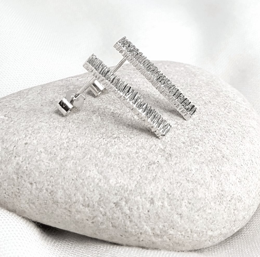 Image of Contemporary Silver Bar Stud Earrings - Handmade Sterling Silver Bar Earrings