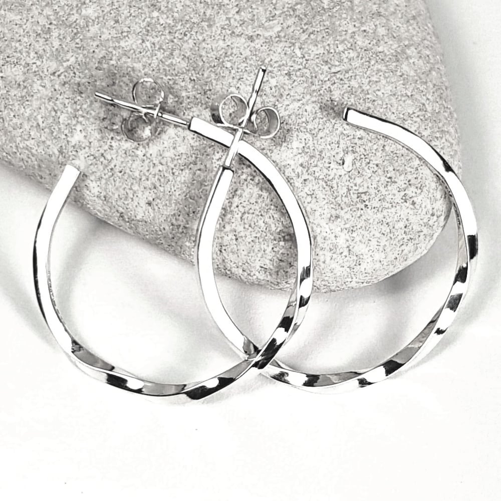 Image of Sterling Silver Hoop Earrings, Handmade Silver Hoops