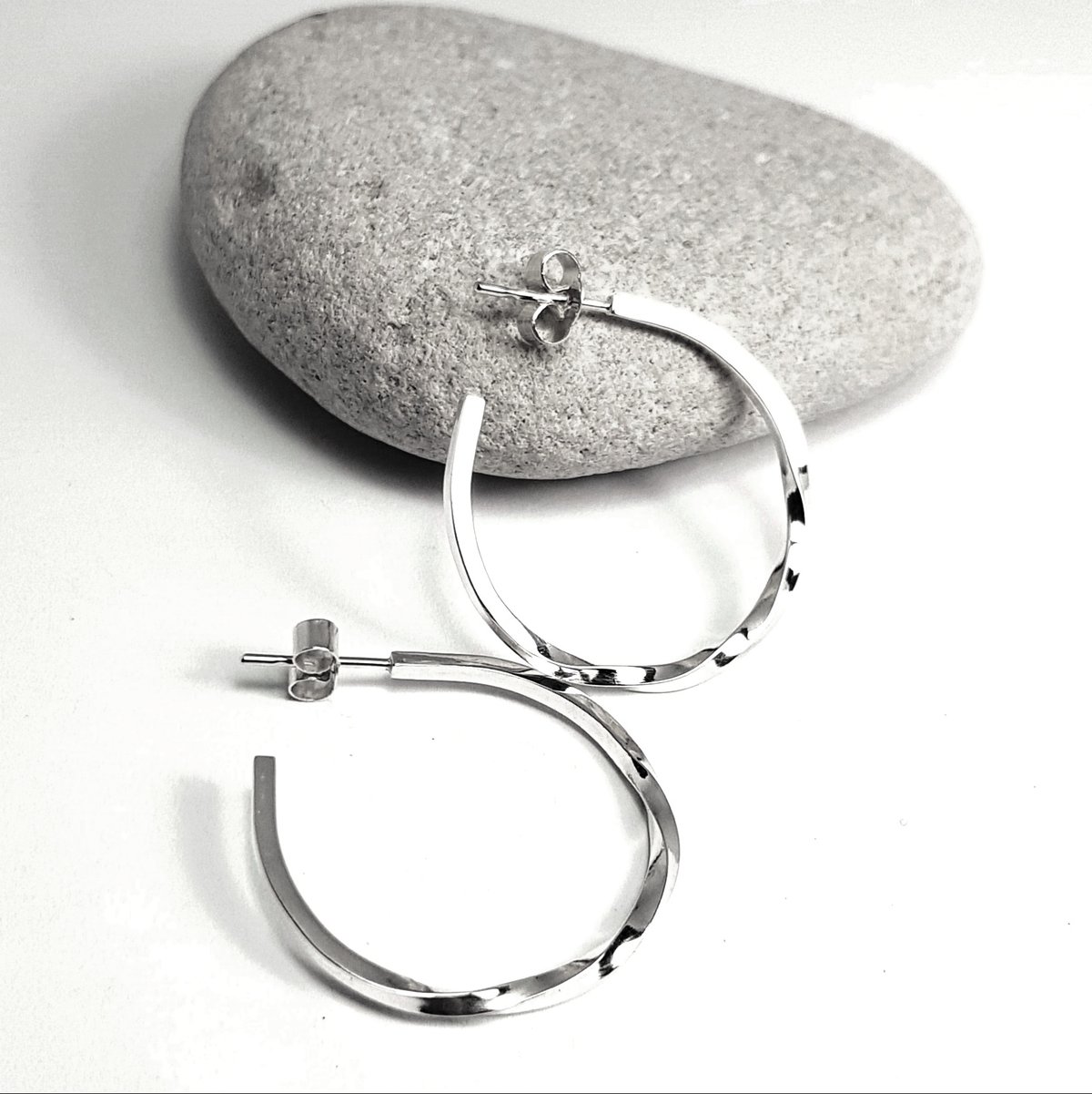 Image of Sterling Silver Hoop Earrings, Handmade Silver Hoops