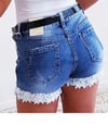 Women's Denim Shorts With Lace Trim