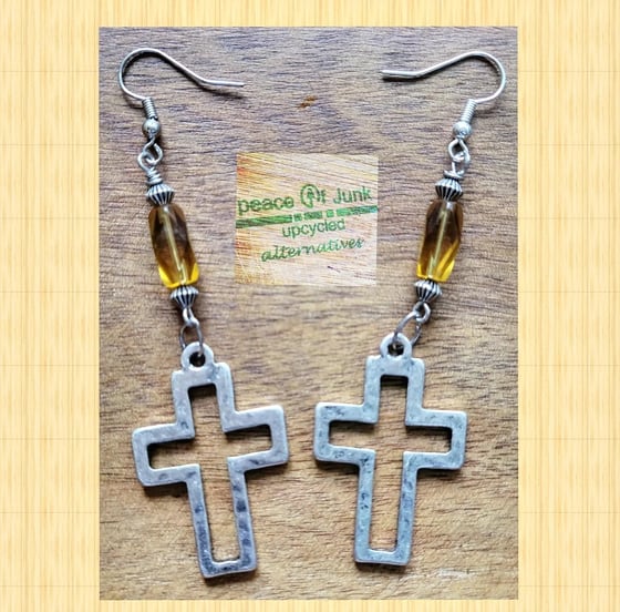 Image of LET THERE BE LIGHT #YELLOW  SILVER CROSS EARRINGS