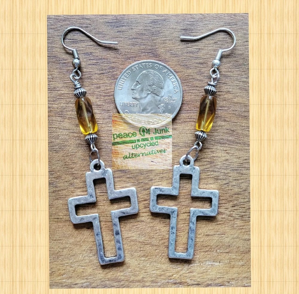 Image of LET THERE BE LIGHT #YELLOW  SILVER CROSS EARRINGS