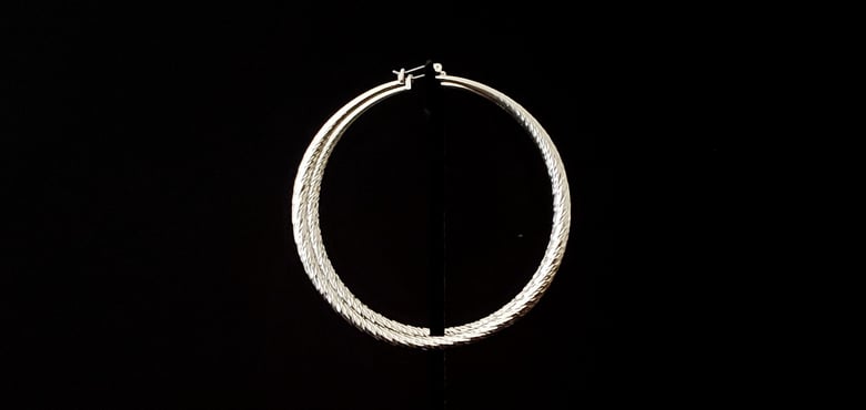 Image of Silver Jumbo Thin Ridged Hoops 