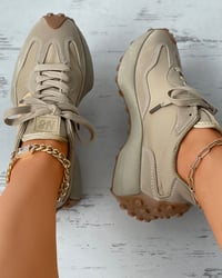 Image 1 of Lace-up Suede Muffin Sneakers