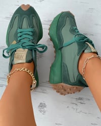 Image 3 of Lace-up Suede Muffin Sneakers