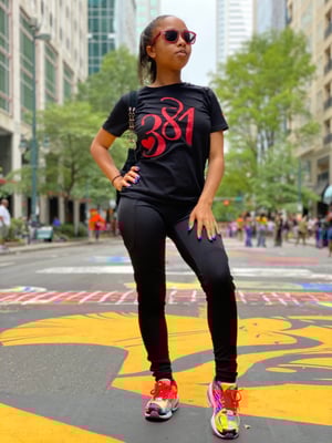 Image of 381 Logo Tee Black|Red Glitter