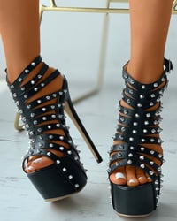 Image 4 of Caged Multi-Strap Platform Heels 