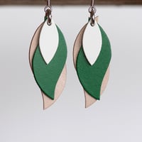 Image 1 of Handmade Australian leather leaf earrings - White, green, beige [LGB-031]