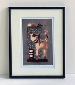 "Saddlehead Dog w/ Bird and Blobs" art print