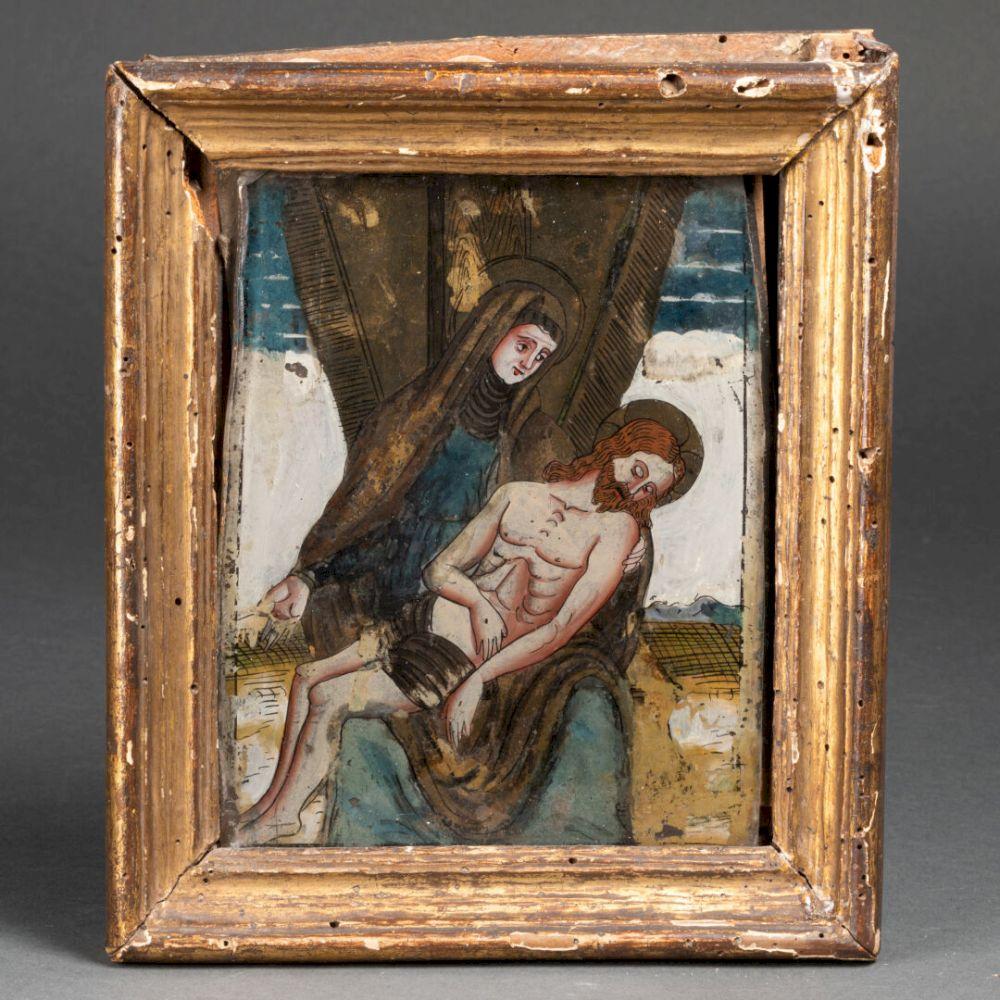 Image of A reverse-painted glass Pieta made in Tyrol, ca. 1600