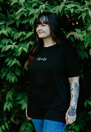 Image of Lavender Bee Embroidered Organic T-Shirt ~ Black