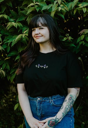 Image of Lavender Bee Embroidered Organic T-Shirt ~ Black