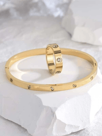 Love inspired Yellow Gold Tone Ring & Bracelet Set