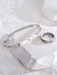 Love inspired White Gold Tone Ring & Bracelet Set