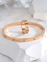 Love inspired Pink Gold Tone Ring & Bracelet Set