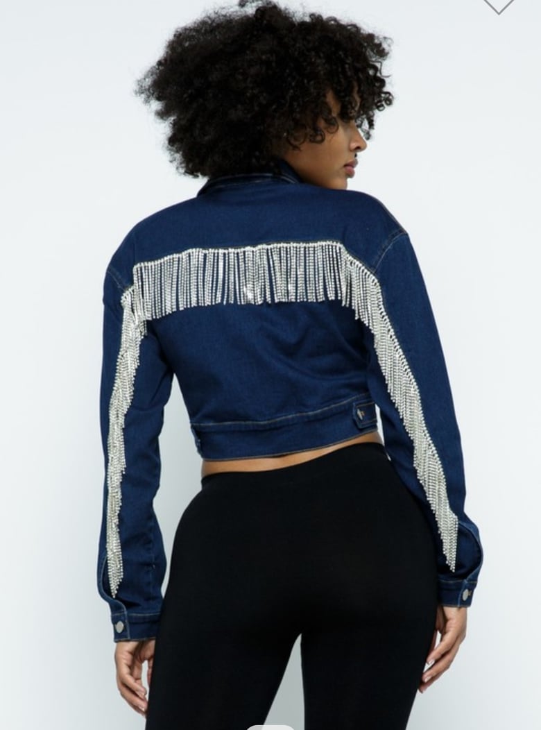 Image of Rhinestone Fringe Denim Jacket Pre order 