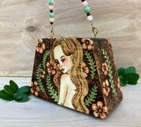 Image 3 of Miniature Wooden Purse - Pink and Mint Quartz Handle with Tassel - Titled "Over our Shoulders" 