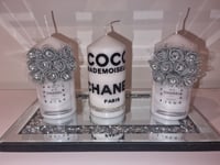 Image 1 of DESIGNER INSPIRED GREY FOAM ROSE CANDLE SET 