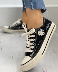 Image 2 of Black Daisy Pattern Lace-up Sneakers