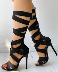 Image 2 of Bandage Lace-Up Zipper Back Thin Heels