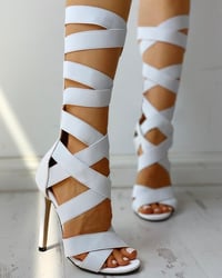 Image 4 of Bandage Lace-Up Zipper Back Thin Heels