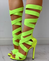 Image 5 of Bandage Lace-Up Zipper Back Thin Heels