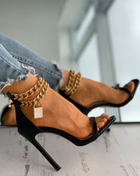 Image 3 of Lock Pattern Rhinestone Chain Strap Stiletto Heels