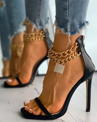 Image 4 of Lock Pattern Rhinestone Chain Strap Stiletto Heels