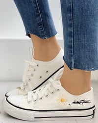 Image 3 of Black Daisy Pattern Lace-up Sneakers