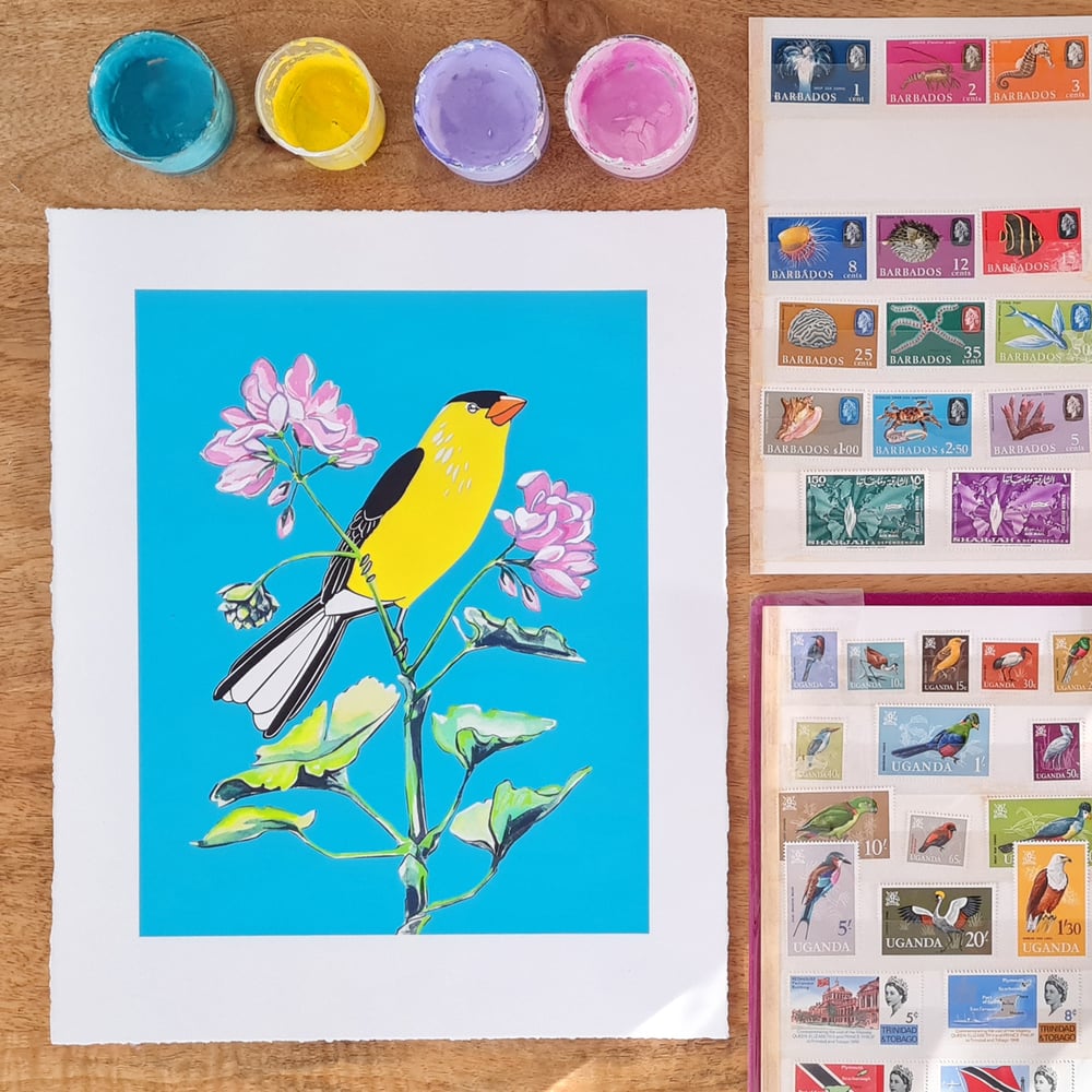 Image of Stamps: American Goldfinch and Geranium