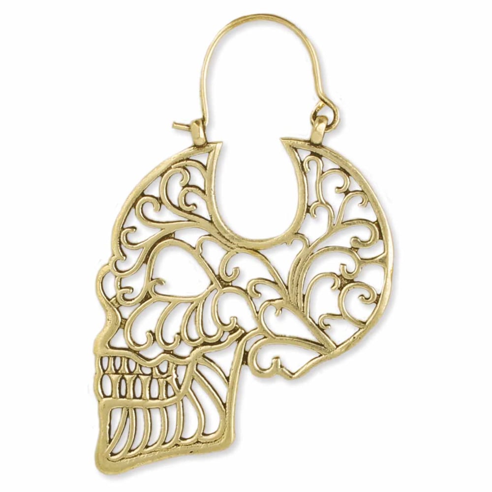 Image of Floral Fiesta Filigree Skull Hoop Earring
