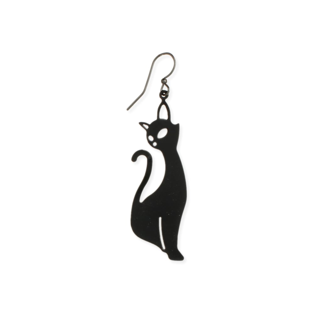 Image of Midnight Prowler Black Cat Dangle Earrings