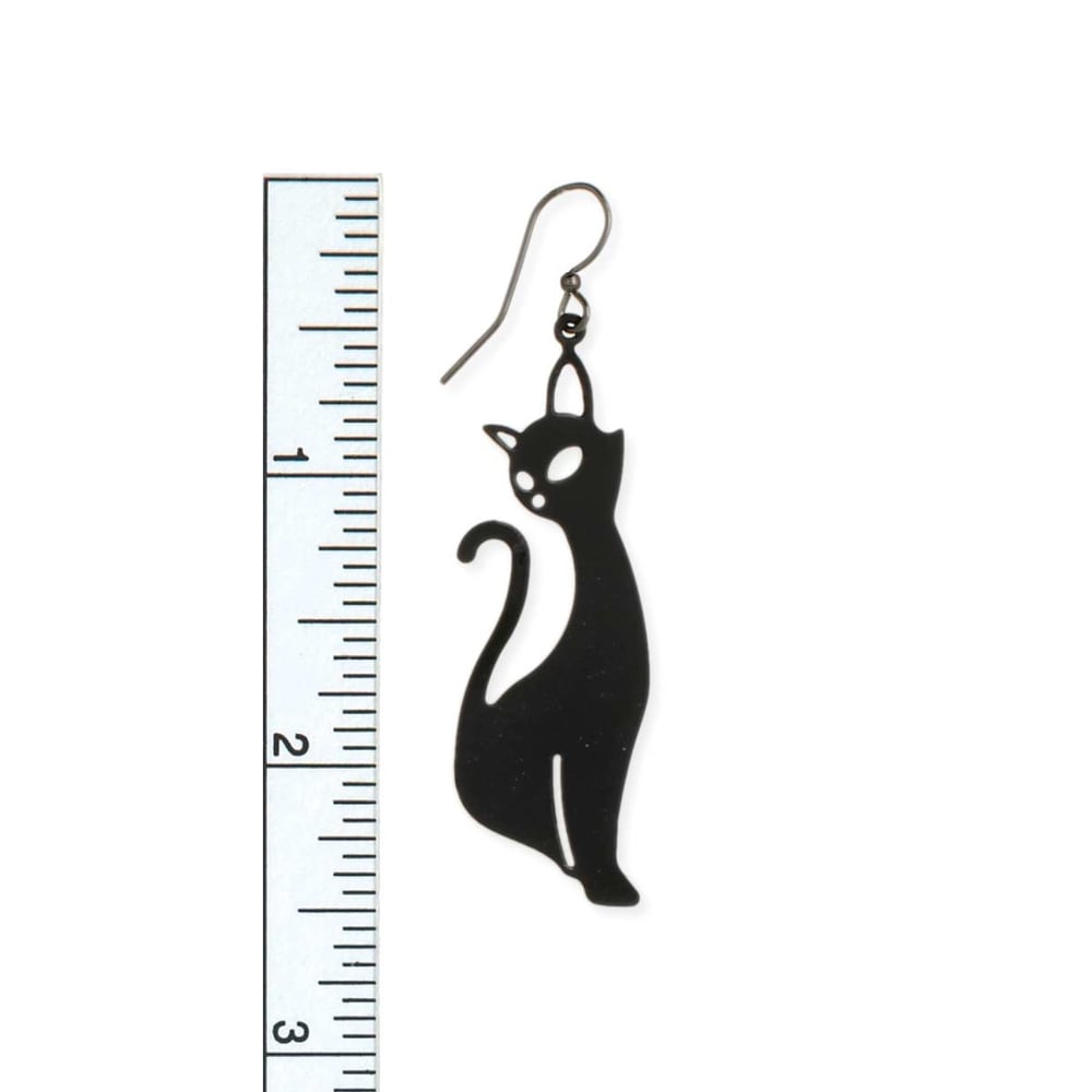 Image of Midnight Prowler Black Cat Dangle Earrings