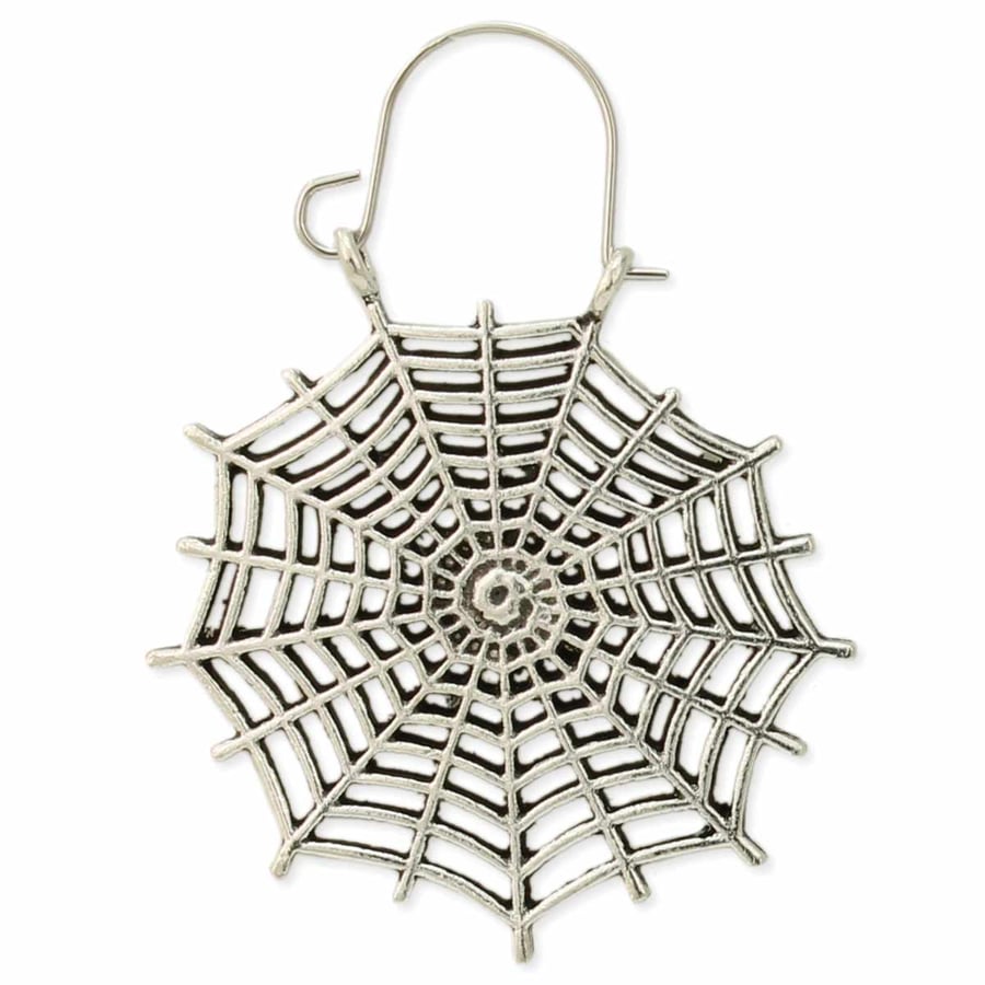 Image of Silver Spider Web Hoop Earrings