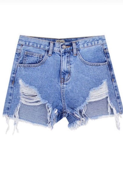 Image of High Waist Irregular Tassels Hem Shorts