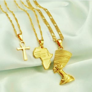 Image of NEFERTITI/AFRICA MAP/ANKH LAYERED NECKLACE  