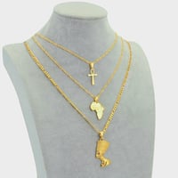 Image 1 of NEFERTITI/AFRICA MAP/ANKH LAYERED NECKLACE