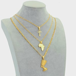 Image of NEFERTITI/AFRICA MAP/ANKH LAYERED NECKLACE  