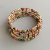 Beaded Faceted Claspless Bracelet - Pink / Olive