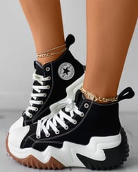 Image 2 of  Star Print  Lace-up Canvas Sneakers