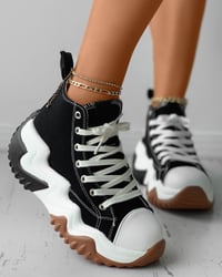 Image 1 of  Star Print  Lace-up Canvas Sneakers