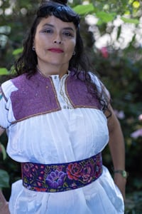 Image 1 of Traditional Dazzling White and Purple Blouse, Tzoltzil, San Juan Chamula, Chiapas