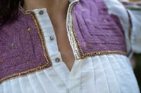Image 2 of Traditional Dazzling White and Purple Blouse, Tzoltzil, San Juan Chamula, Chiapas