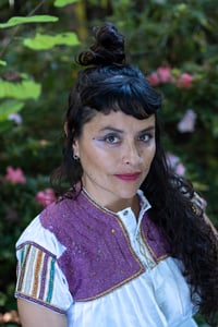 Image 3 of Traditional Dazzling White and Purple Blouse, Tzoltzil, San Juan Chamula, Chiapas