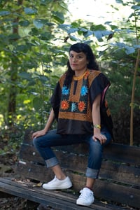 Image 1 of Black Flowered Huipil "Itsmo de Tehuantepec", Oaxaca