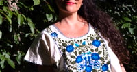 Image 2 of Typical White Huipil Blue Peacocks "Amuzgos", Oaxaca