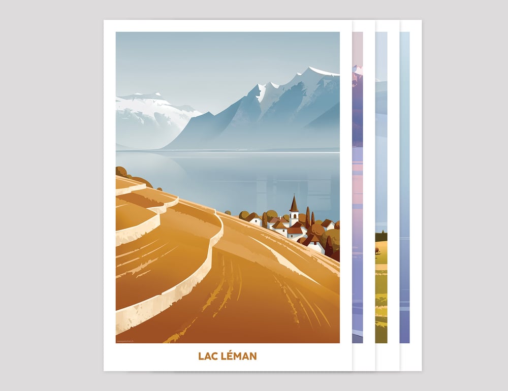 Image of Série de 4 affiches "Lac Léman"