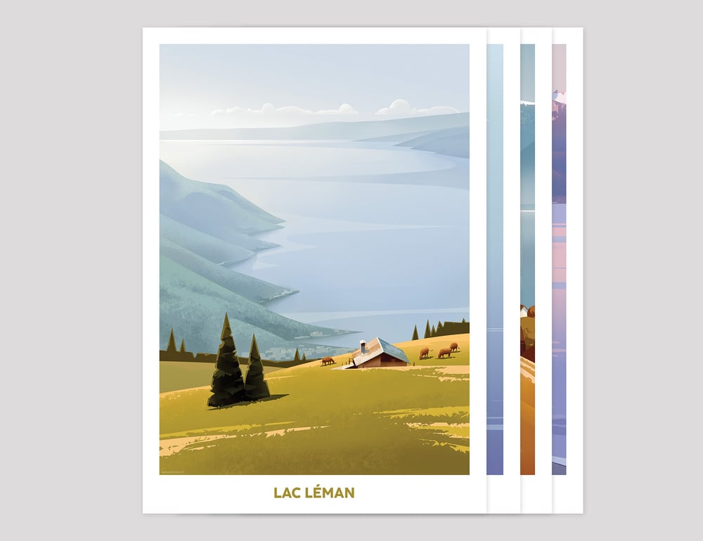 Image of Série de 4 affiches "Lac Léman"